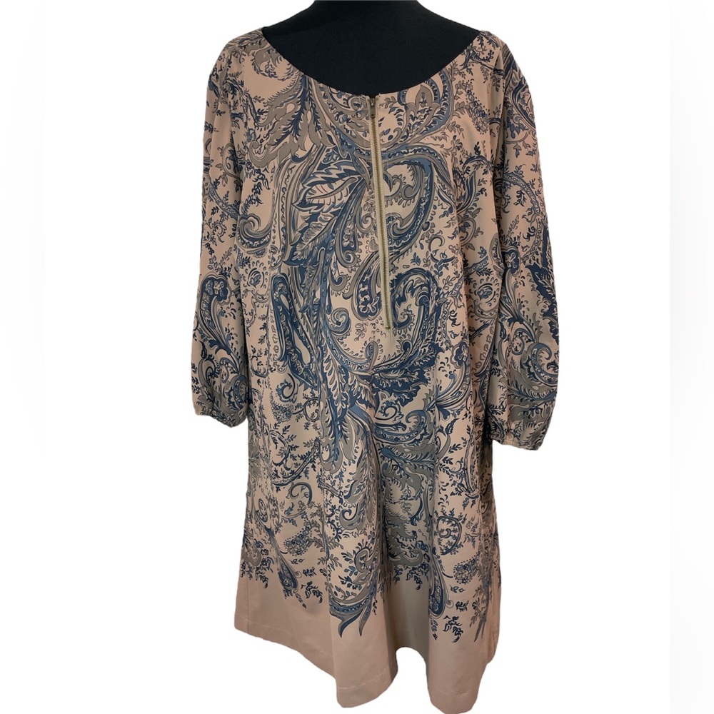 Scoop neck zipper front tunic smock 3/4 sleeve knee length lightweight dress